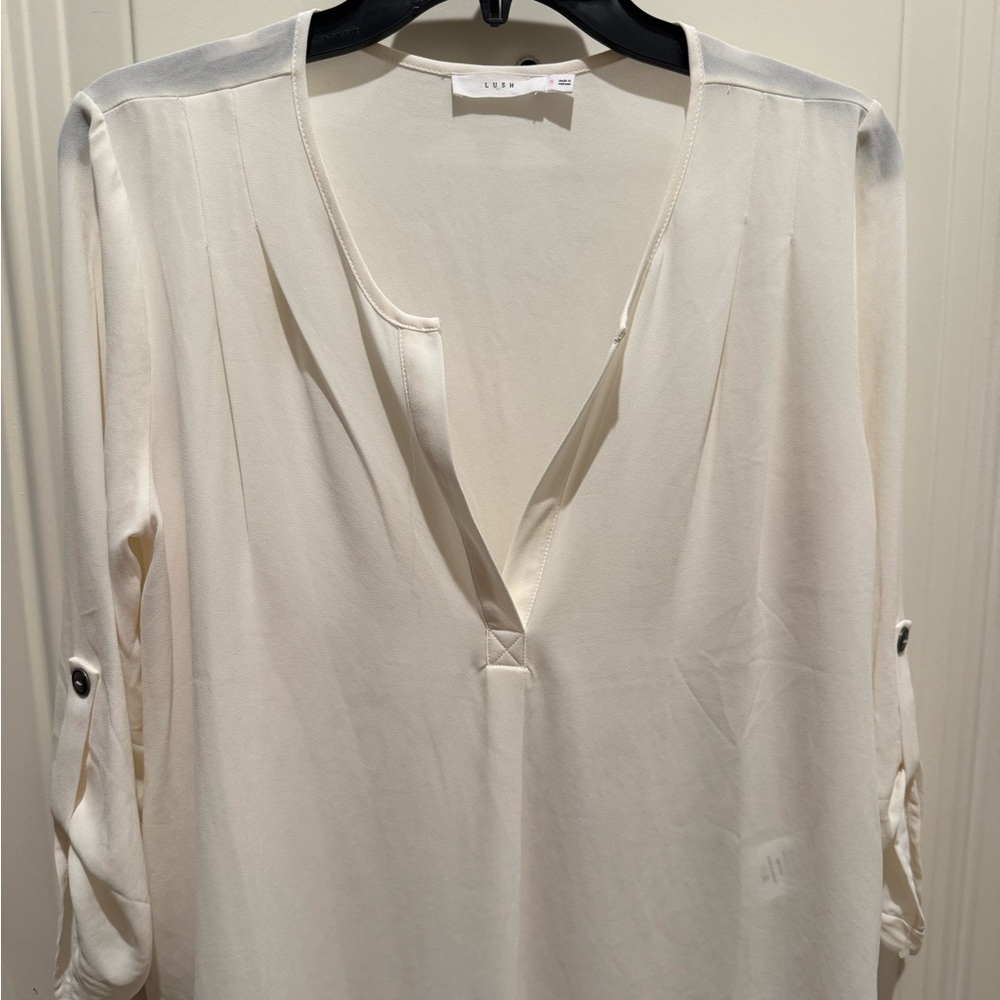 Lush Cream V-Neck Roll-Sleeve Women's Top